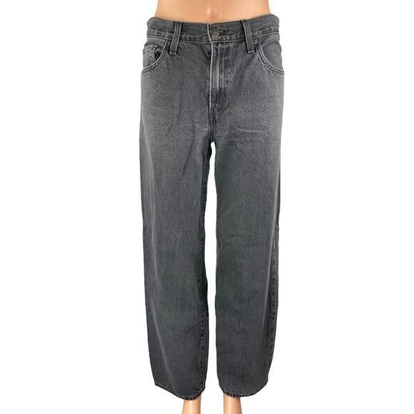 Levi's Baggy Dad Women's Black High Waisted Loose Wide Leg Denim Jeans Size 25 - Picture 1 of 5